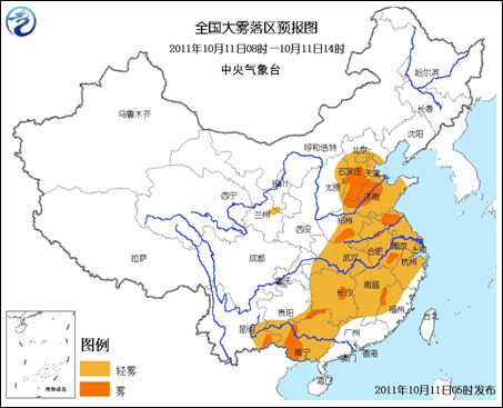 大霧藍色預警：冀豫魯蘇皖桂滇局地有大霧