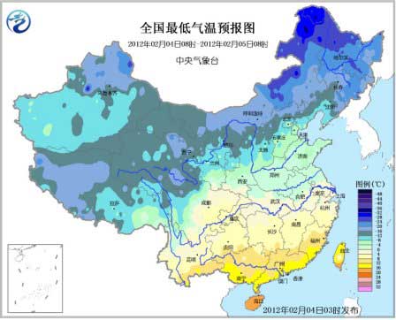 全國最低氣溫預報圖。