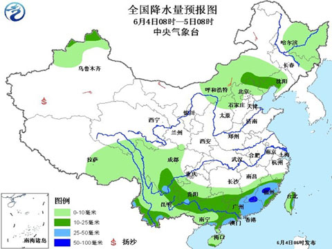 西南華南有較強降雨 內(nèi)蒙古東北多陣雨雷陣雨