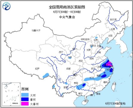 7日中東部有大范圍降雨 蘇滬局地大暴雨