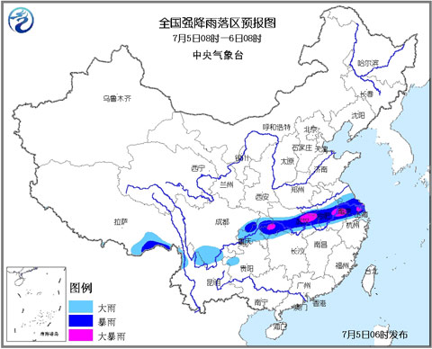 暴雨藍(lán)色預(yù)警：江蘇安徽湖北等地有大暴雨