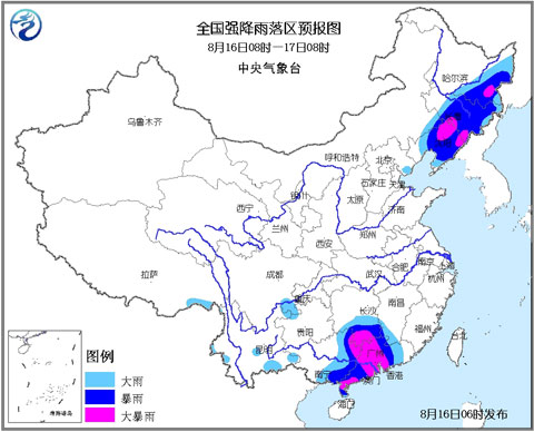 暴雨黃色預警：華南及東北部分地區(qū)有大暴雨