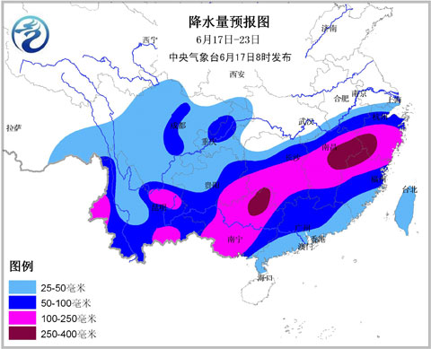 降水量預(yù)報(bào)圖（6月17日至23日）