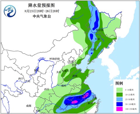 旱區(qū)降雨量預(yù)報圖（8月23日20時-26日20時）